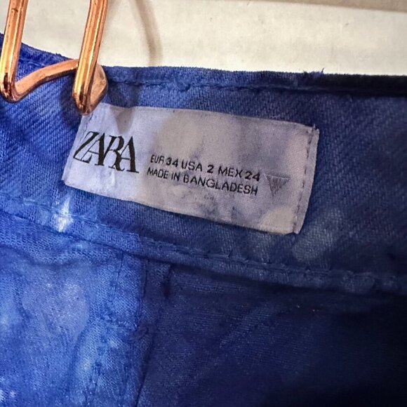 Zara Size 2 Blue Denim Shorts Jeans Tie Dyed Distressed Hot Fringe Tied Dye OOAK - Picture 7 of 8